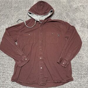 Molokai Surf Co Mens Hooded Shirt L Maroon Button Up Long Sleeve Pockets
